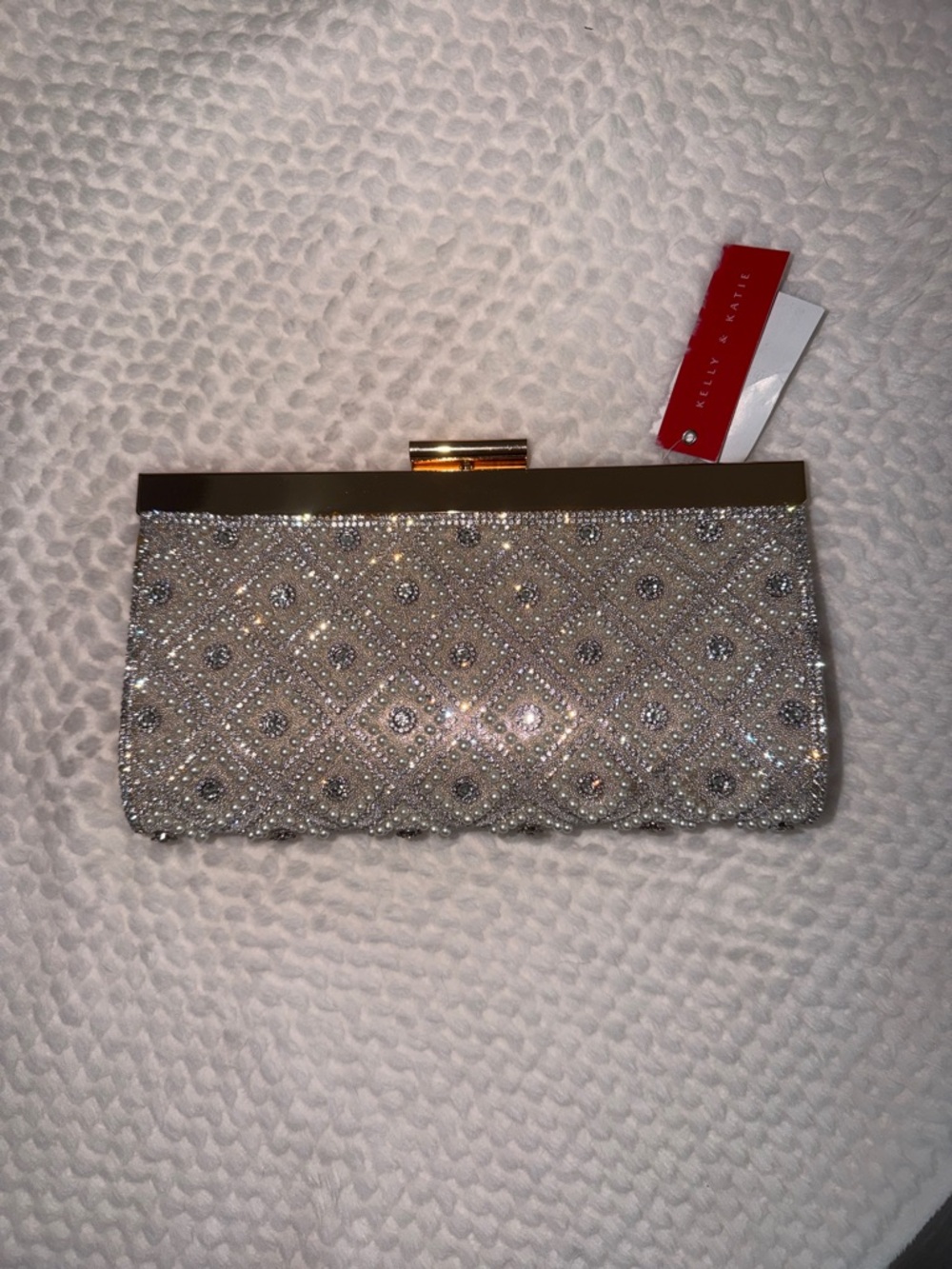Kelly & Katie Silver Crystal Beaded Evening Clutch